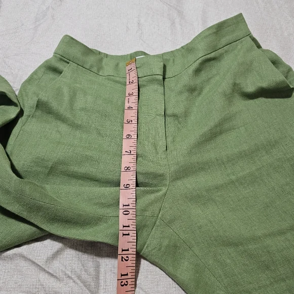 MNG Linen Tailored Pants Flat Front Green Straight Ciggarette Leg Womens Small - Picture 10 of 15